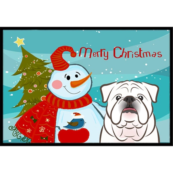 Carolines Treasures Snowman With White English Bulldog Indoor and Outdoor Mat- 24 x 36 in. BB1840JMAT - main